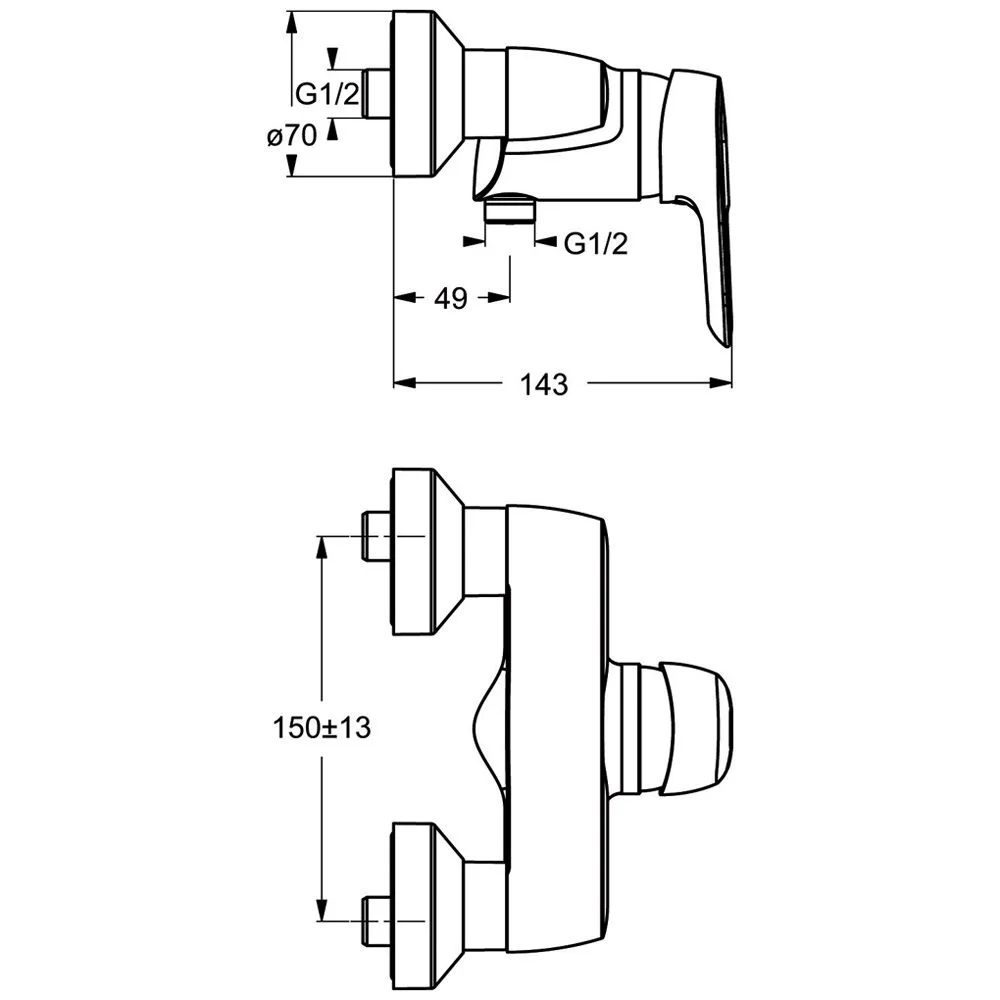Rysunek techniczny baterii z wymiarami, Ideal Standard