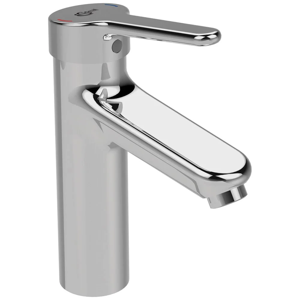 Wysoka chromowana bateria widok z przodu na białym tle, Ideal Standard