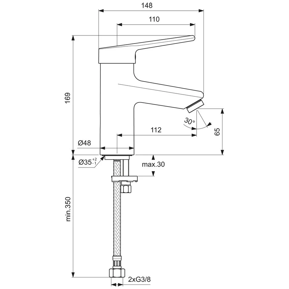 Rysunek techniczny baterii z wymiarami, Ideal Standard