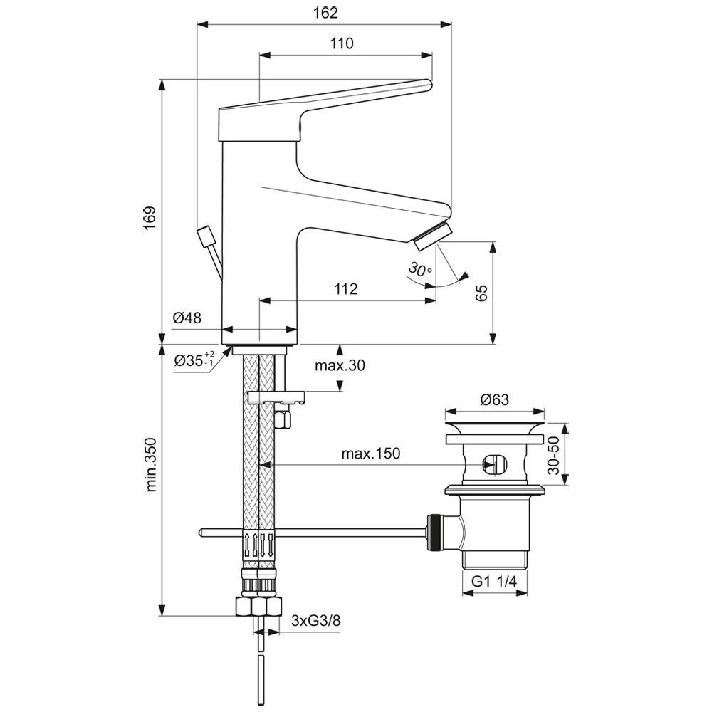 Ideal Standard CeraPlus 2 Waschtischarmatur Niederdruck, mit Metallablauf Bild 2
