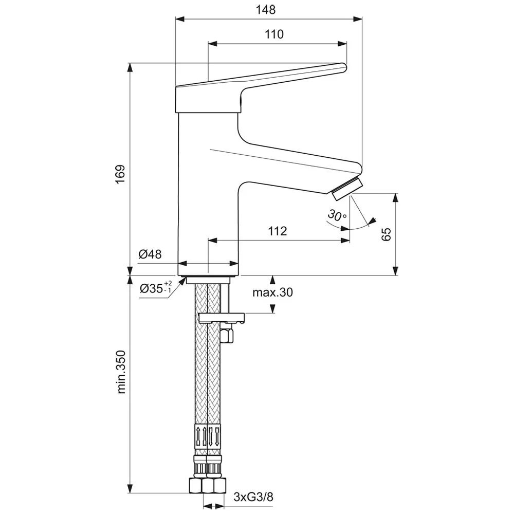 Rysunek techniczny baterii z wymiarami, Ideal Standard