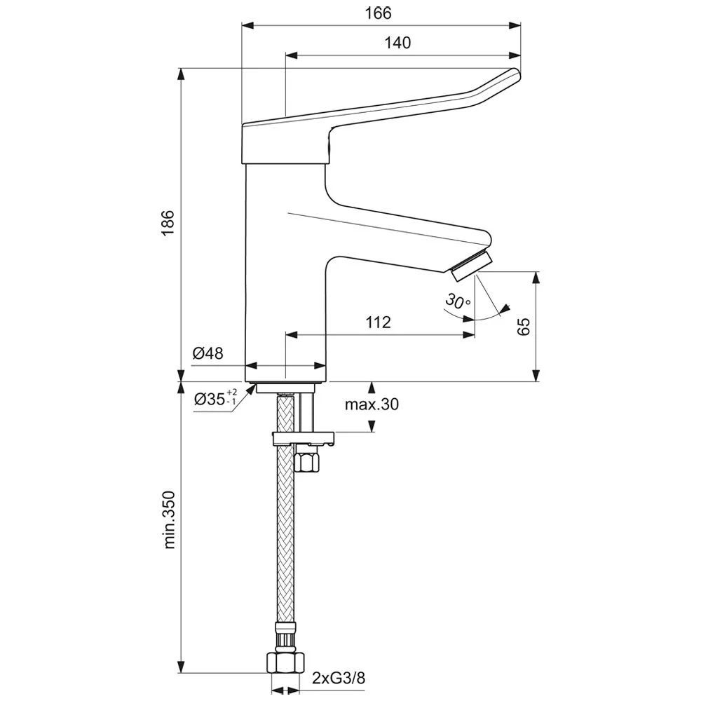 Rysunek techniczny baterii z wymiarami, Ideal Standard