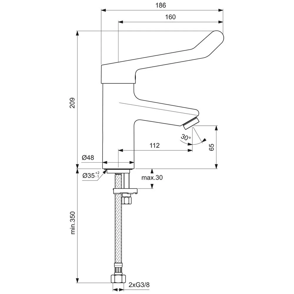 Rysunek techniczny baterii z wymiarami, Ideal Standard