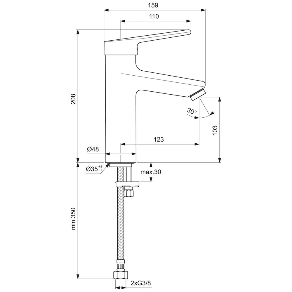 Rysunek techniczny baterii z wymiarami, Ideal Standard