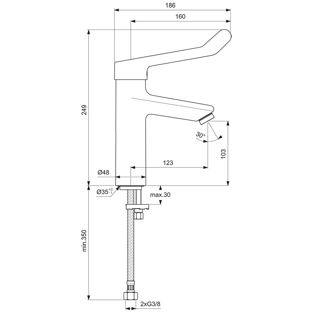 Rysunek techniczny baterii z wymiarami, Ideal Standard