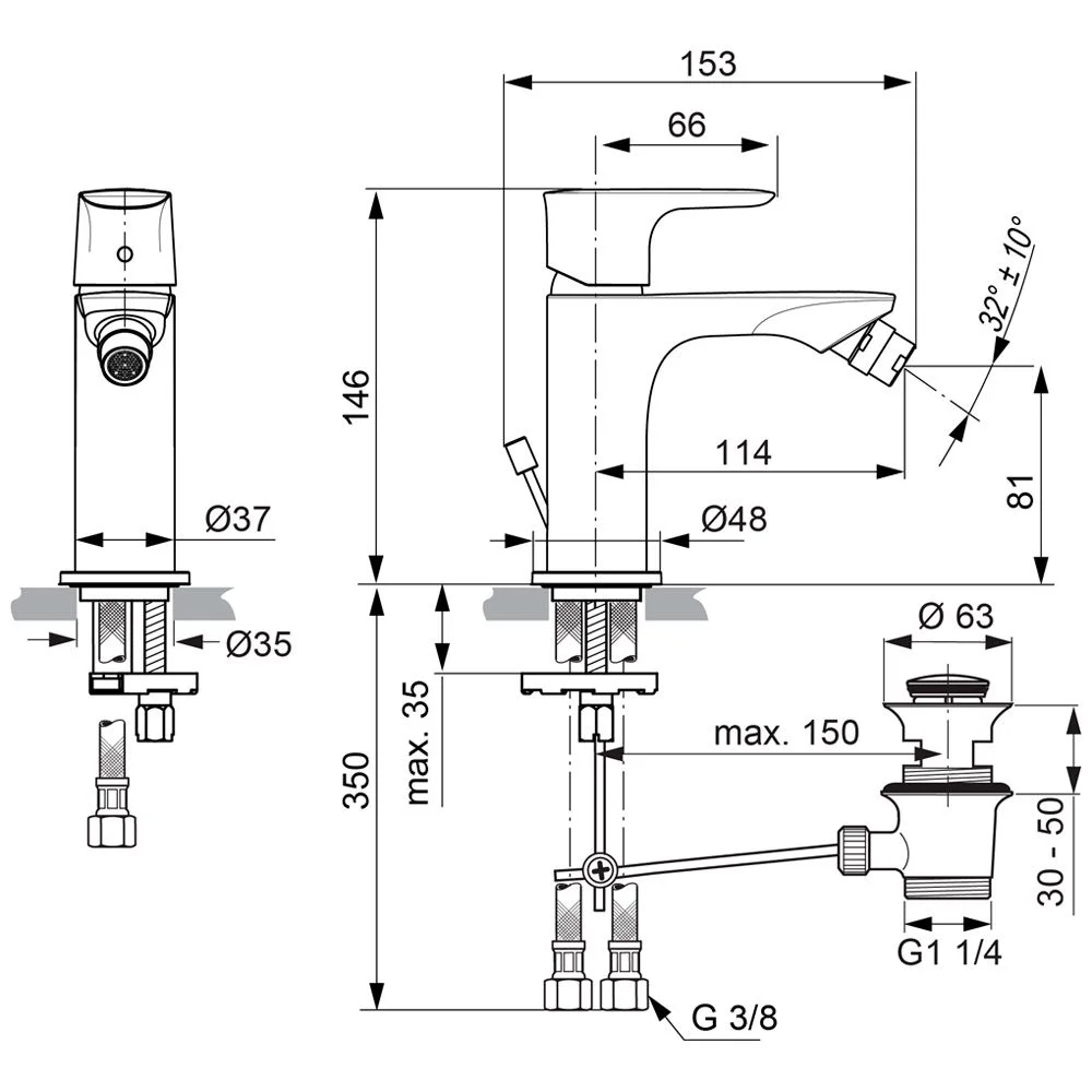 Rysunek techniczny baterii z dźwignią, Ideal Standard