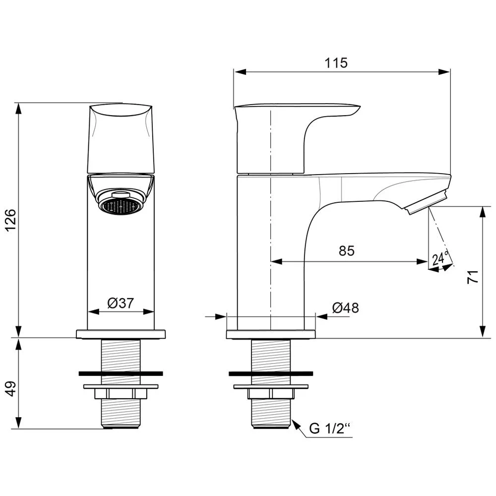 Rysunek techniczny krótkiej baterii wodnej, Ideal Standard