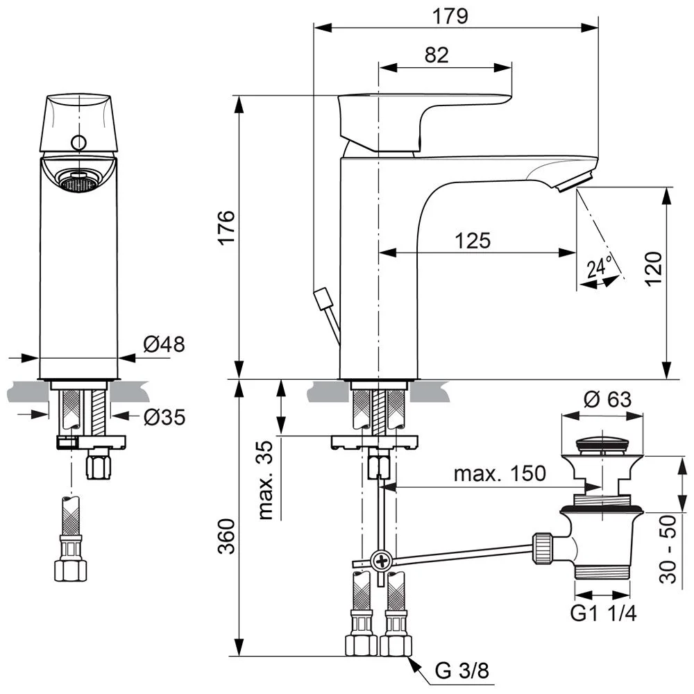Ideal Standard Connect Air Grande Waschtischarmatur mit Ablaufgarnitur Bild 2