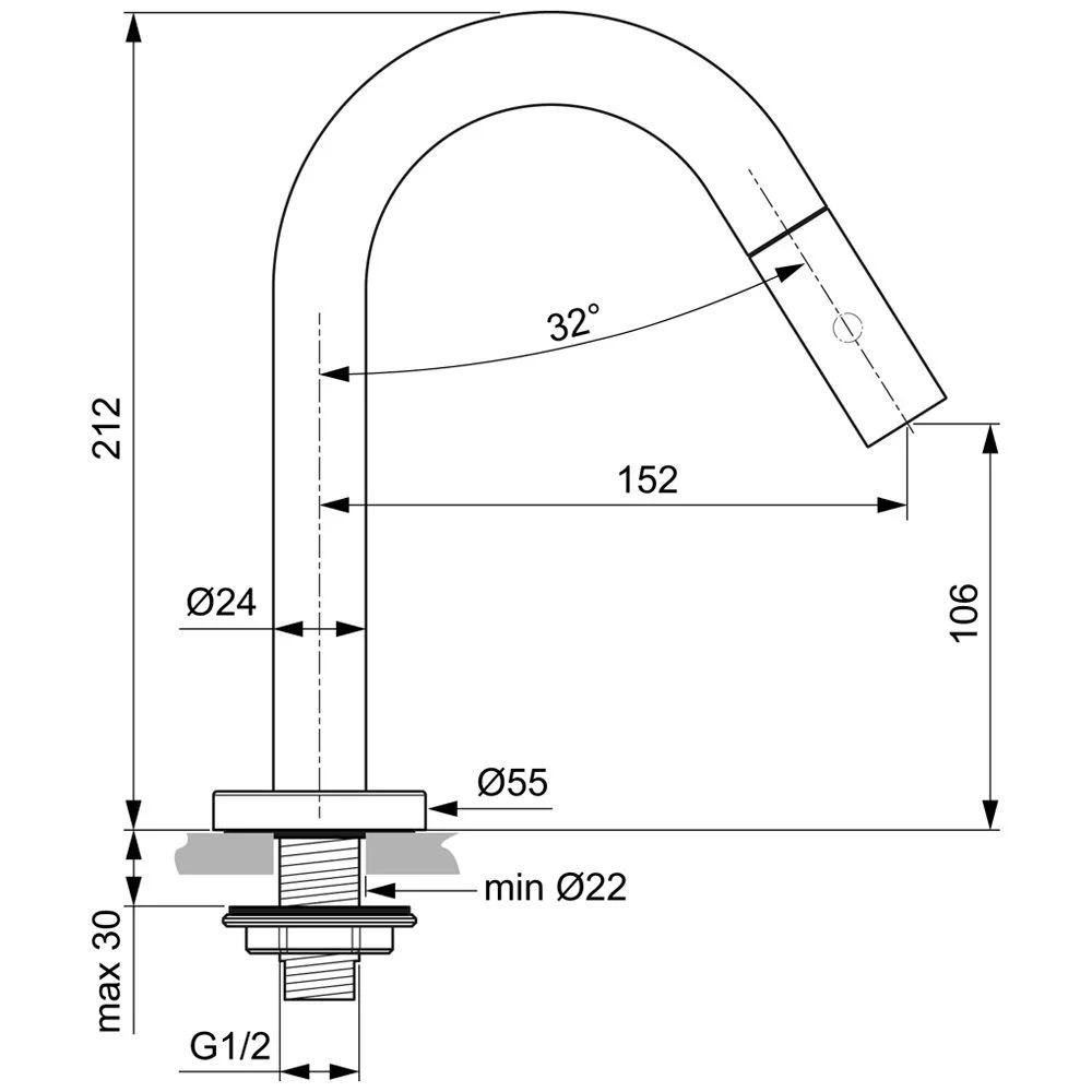 Rysunek techniczny kranu z wymiarami, Ideal Standard