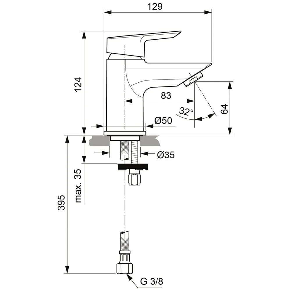 Rysunek techniczny baterii umywalkowej, Ideal Standard
