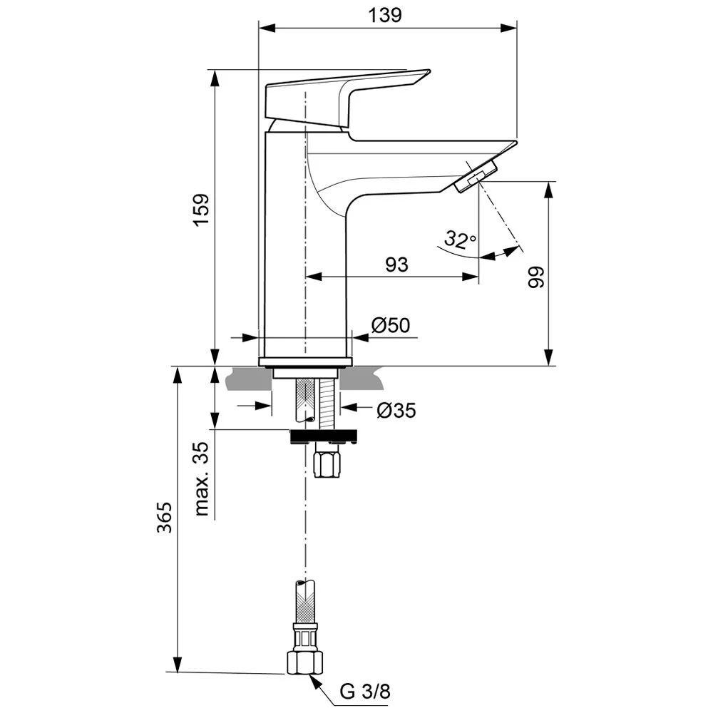 Rysunek techniczny baterii umywalkowej, Ideal Standard