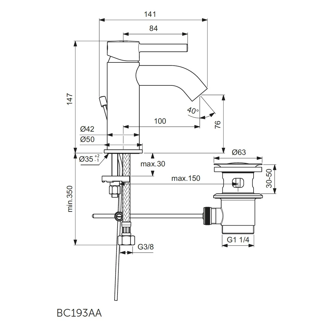 Ideal Standard Ceraline Waschtischarmatur mit Ablaufgarnitur Bild 3