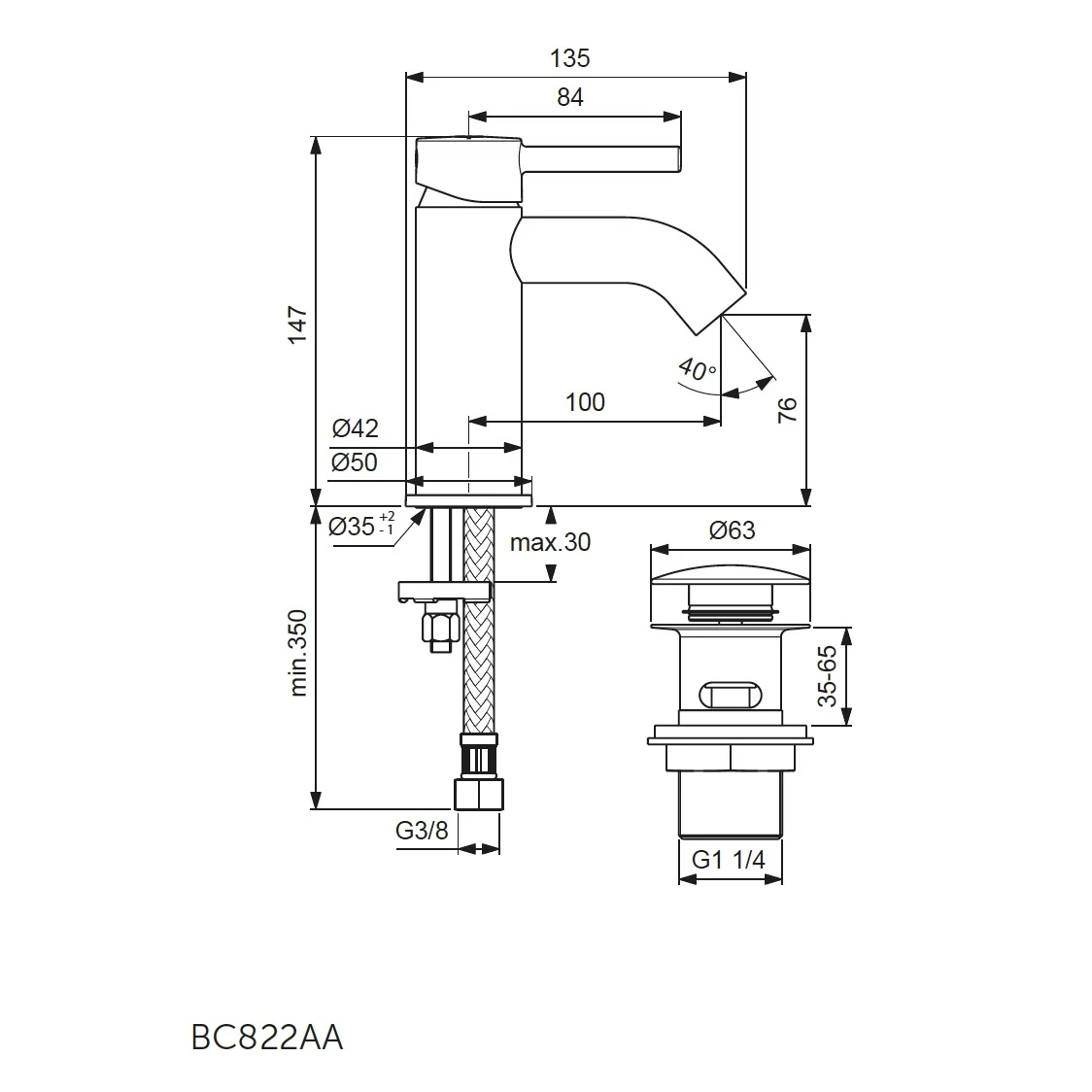 Ideal Standard Ceraline Waschtischarmatur mit Push-Open Ventil Bild 3