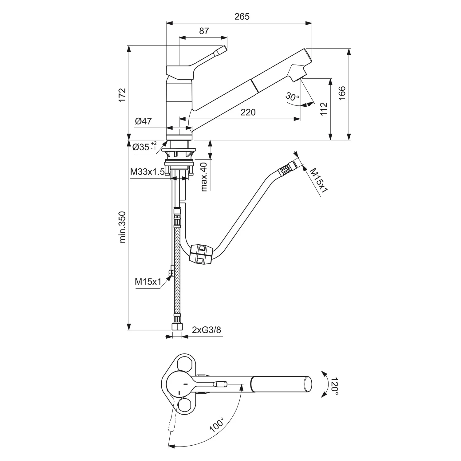 Rysunek techniczny baterii kuchennej, Ideal Standard