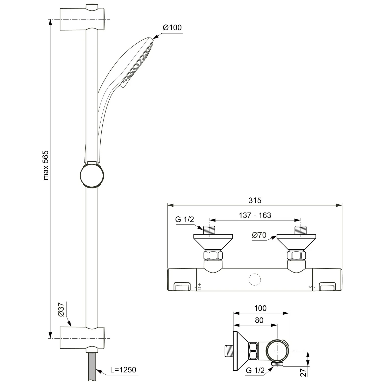 Rysunek techniczny armatury prysznicowej, Ideal Standard