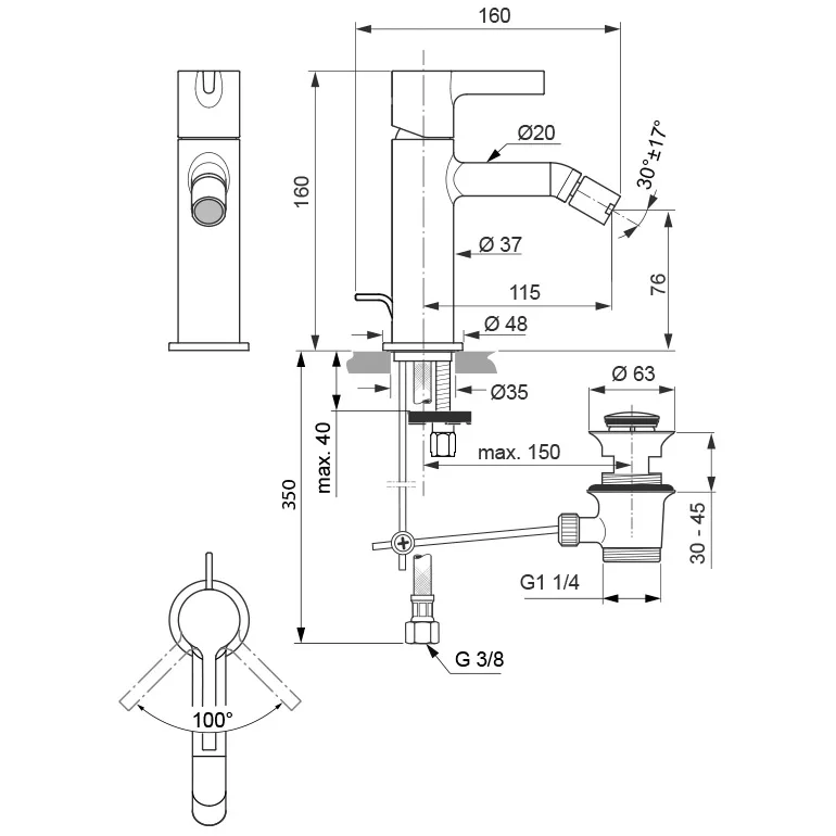 Ideal Standard Joy Bidetarmatur mit Ablaufgarnitur Bild 5