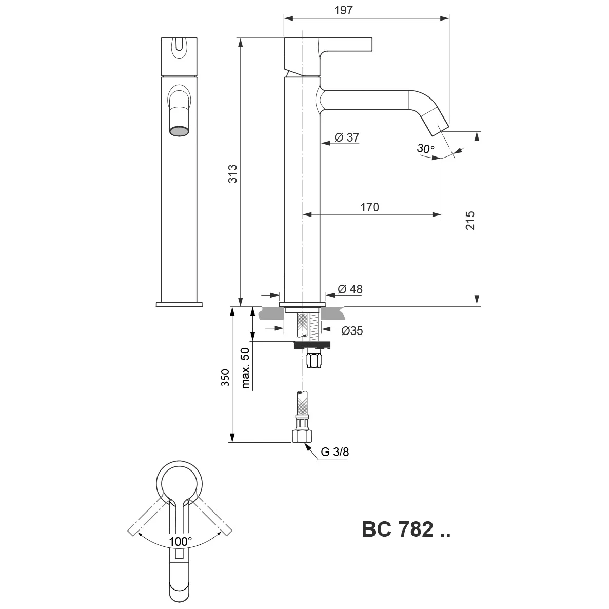 Ideal Standard Joy Waschtischarmatur mit langem Sockel, ohne Ablaufgarnitur Bild 5
