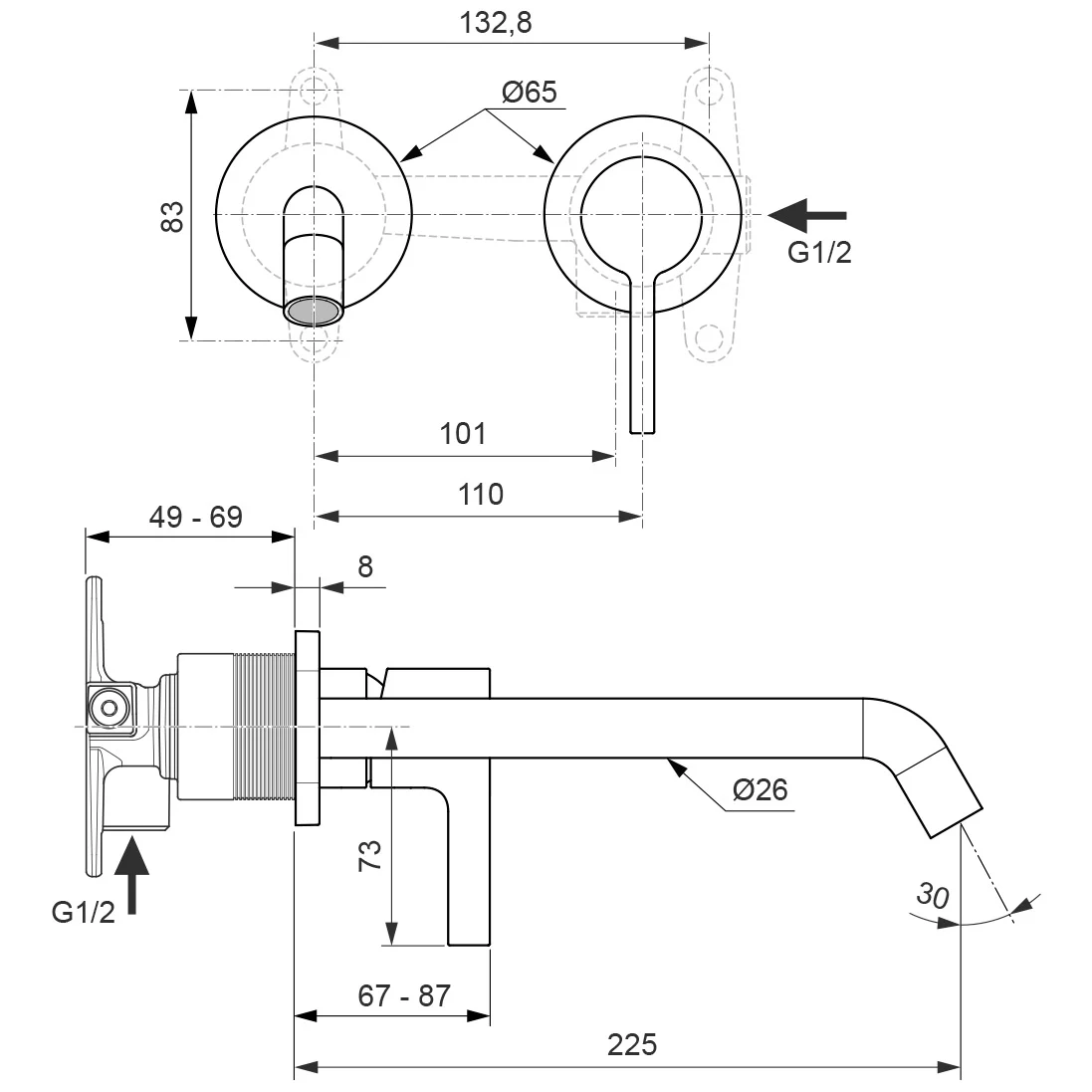 Ideal Standard Joy Wand-Waschtischarmatur, runde Rosetten, Auslauf 22 cm Bild 5