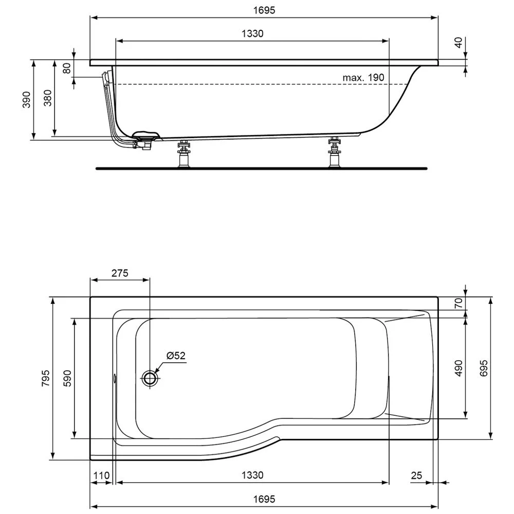 Ideal Standard Connect Air Raumspar-Badewanne 170 x 80 cm links Bild 2