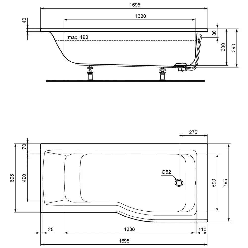 Ideal Standard Connect Air Raumspar-Badewanne 170 x 80 cm rechts Bild 2