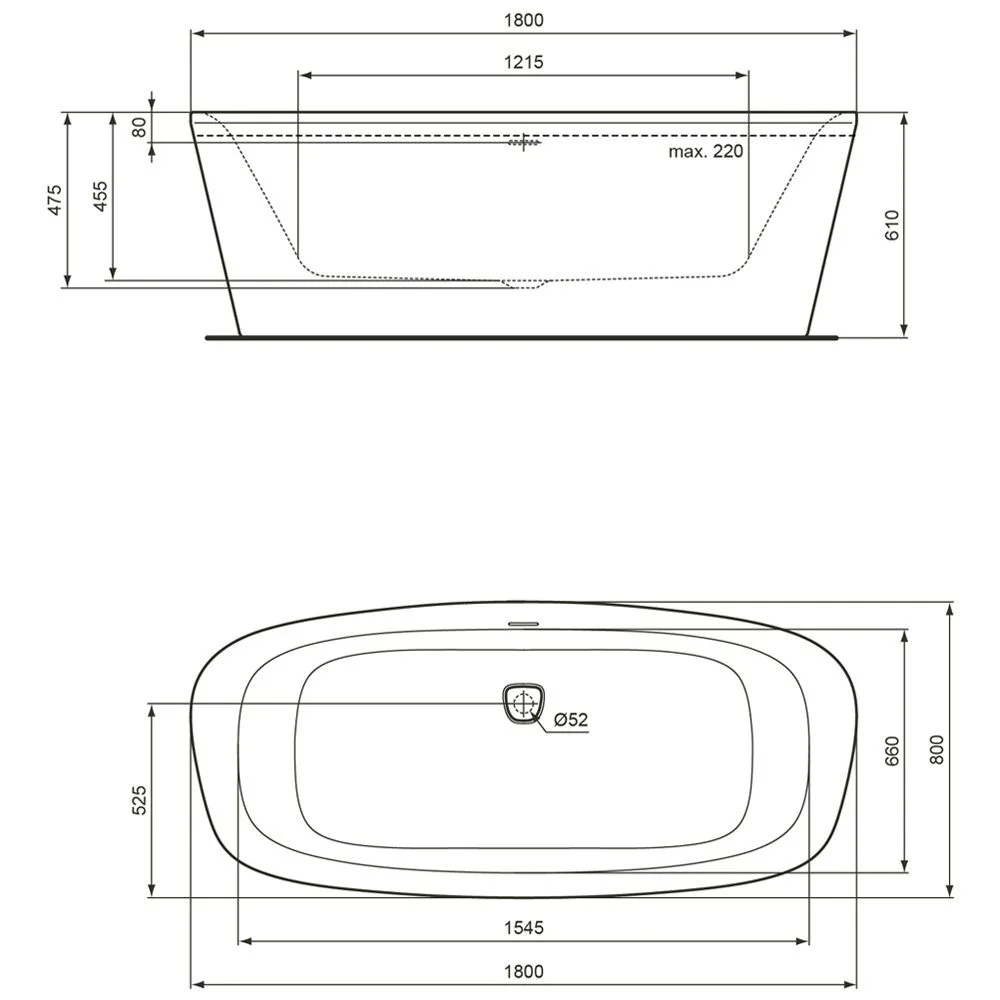 Ideal Standard Dea freistehende Körperform-Badewanne 180 x 80 cm Bild 5