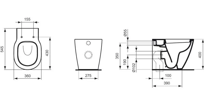 Rysunek techniczny stojącej toalety, Ideal Standard