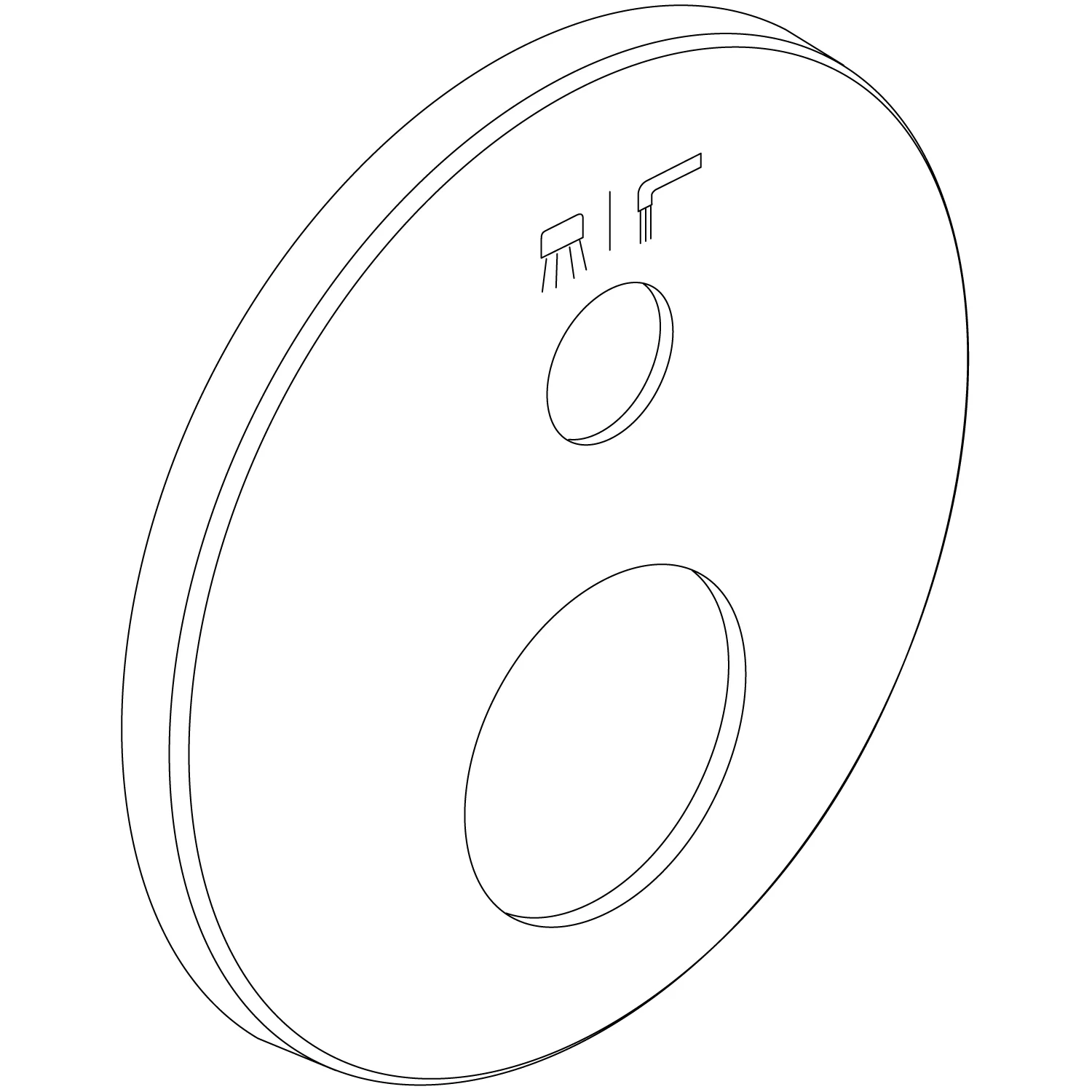 Rysunek techniczny okrągłej części armatury z symbolami, Ideal Standard