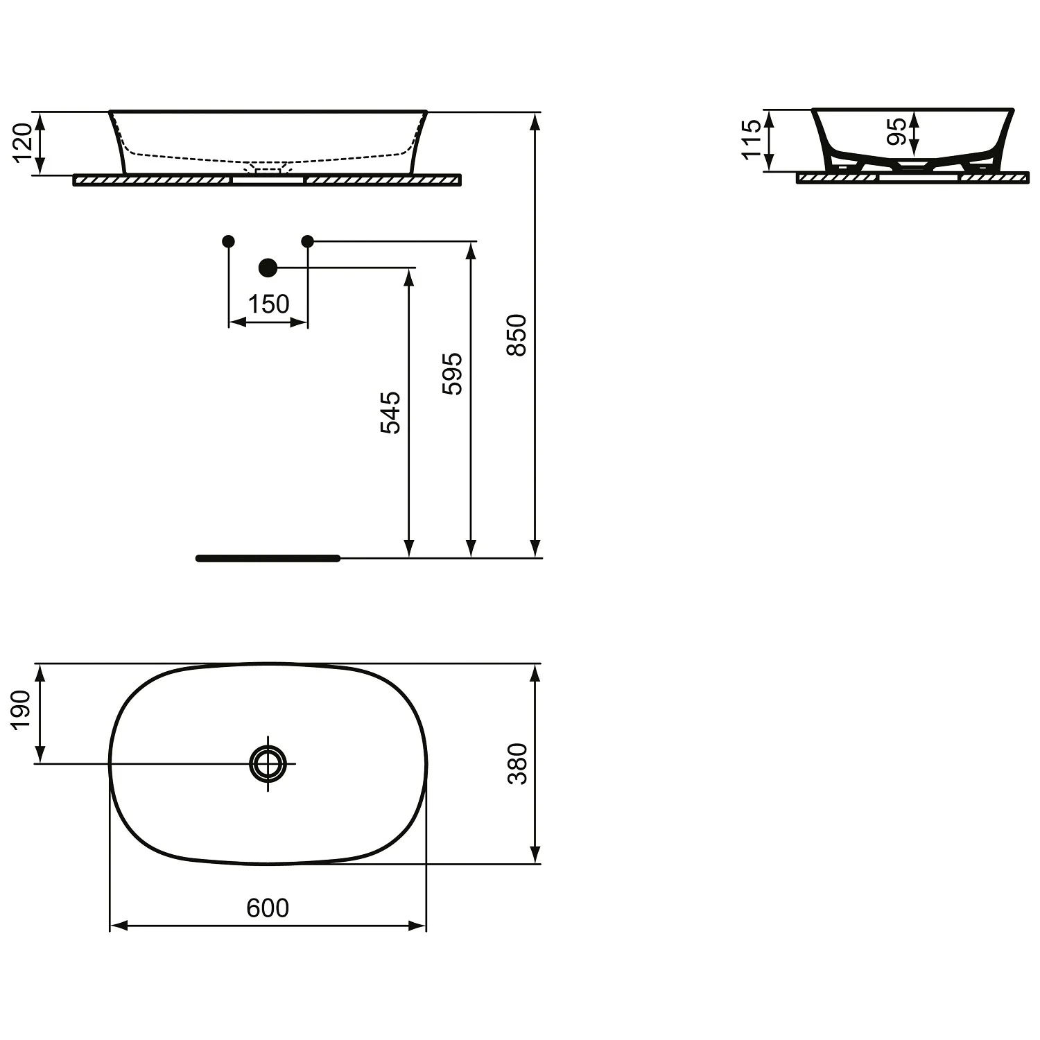 Ideal Standard Ipalyss Aufsatzschale oval ohne Überlauf, ohne Hahnloch 60 x 38 cm Bild 5