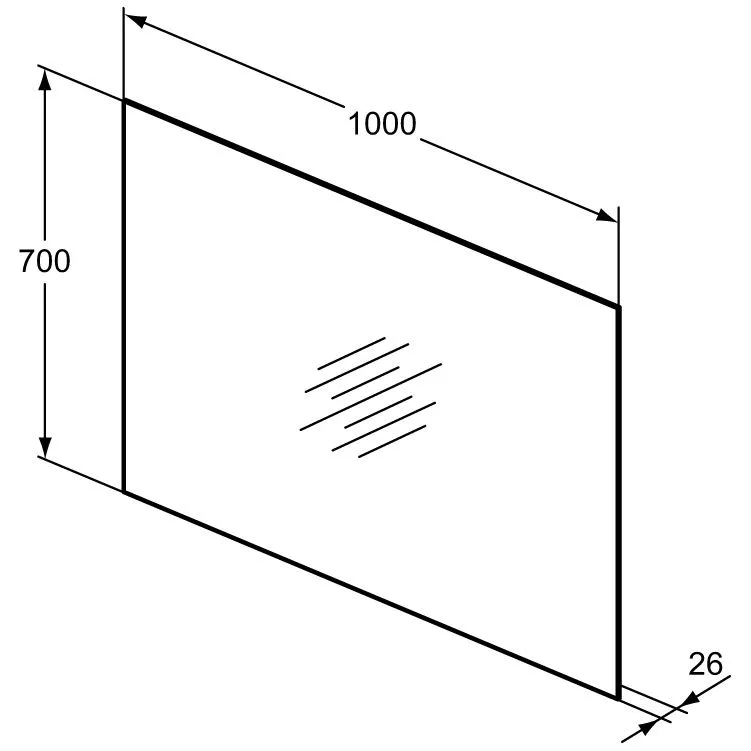Rysunek techniczny prostokątnego lustra z wymiarami, Ideal Standard