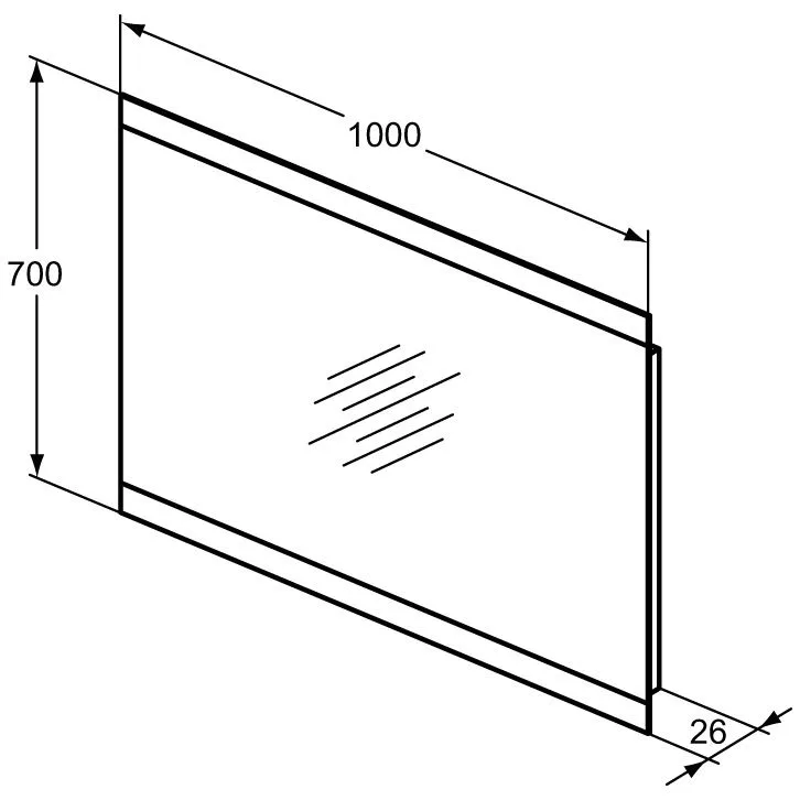 Rysunek techniczny prostokątnego lustra z wymiarami, Ideal Standard