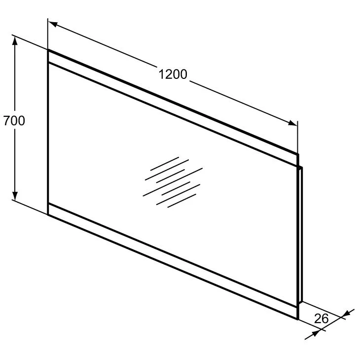 Rysunek techniczny prostokątnego lustra z wymiarami, Ideal Standard