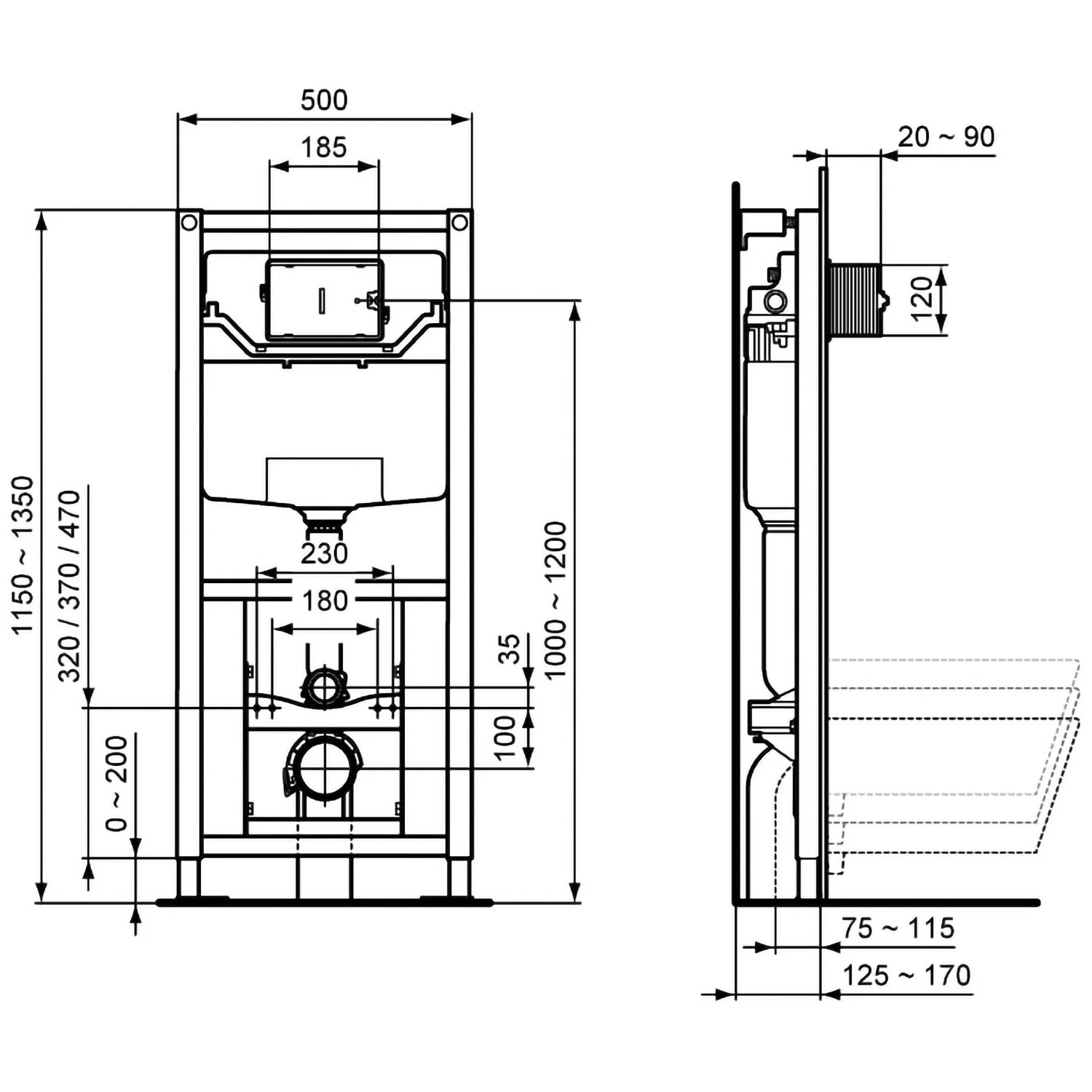 Ideal Standard ProSys WC-Element 120 M, mit UP-Spülkasten, 3 Höhen Bild 2