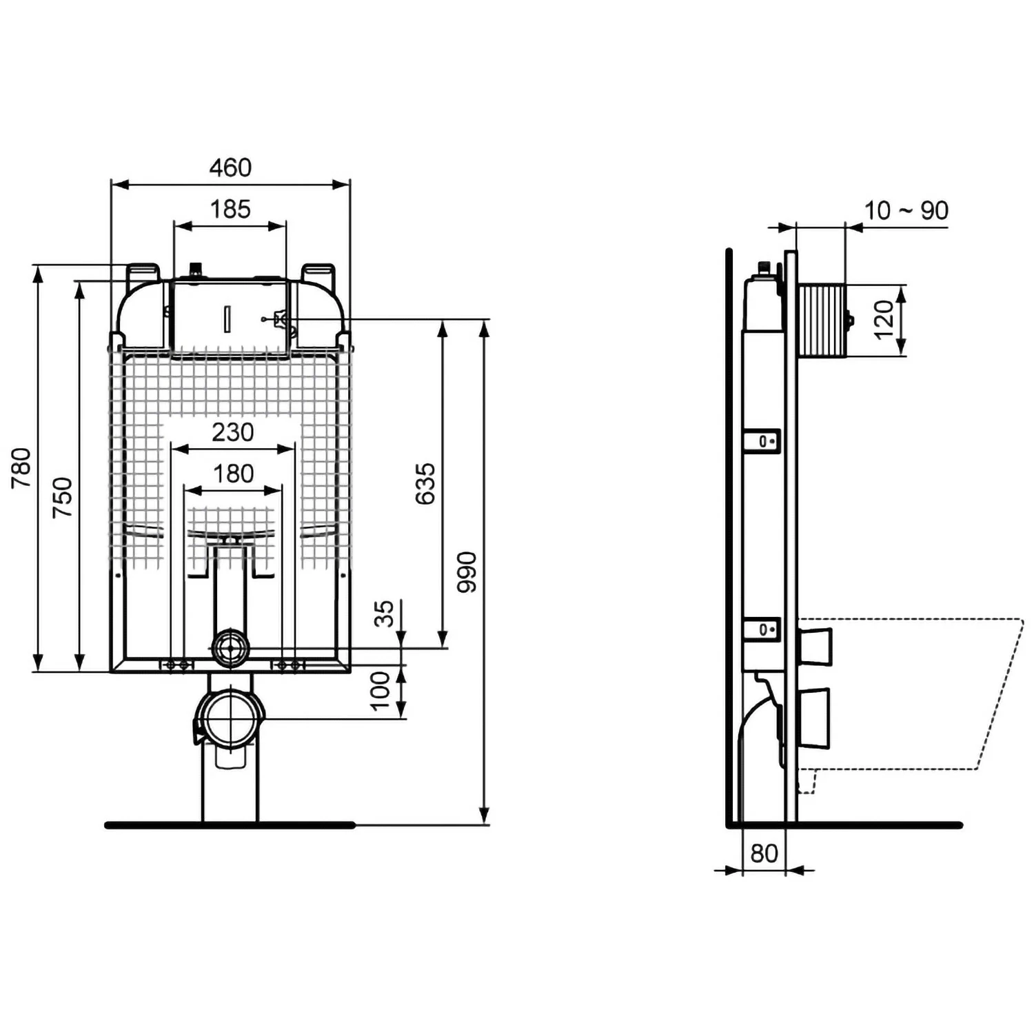 Ideal Standard ProSys WC-Element 80 M, mit UP-Spülkasten, Nassbau Bild 2
