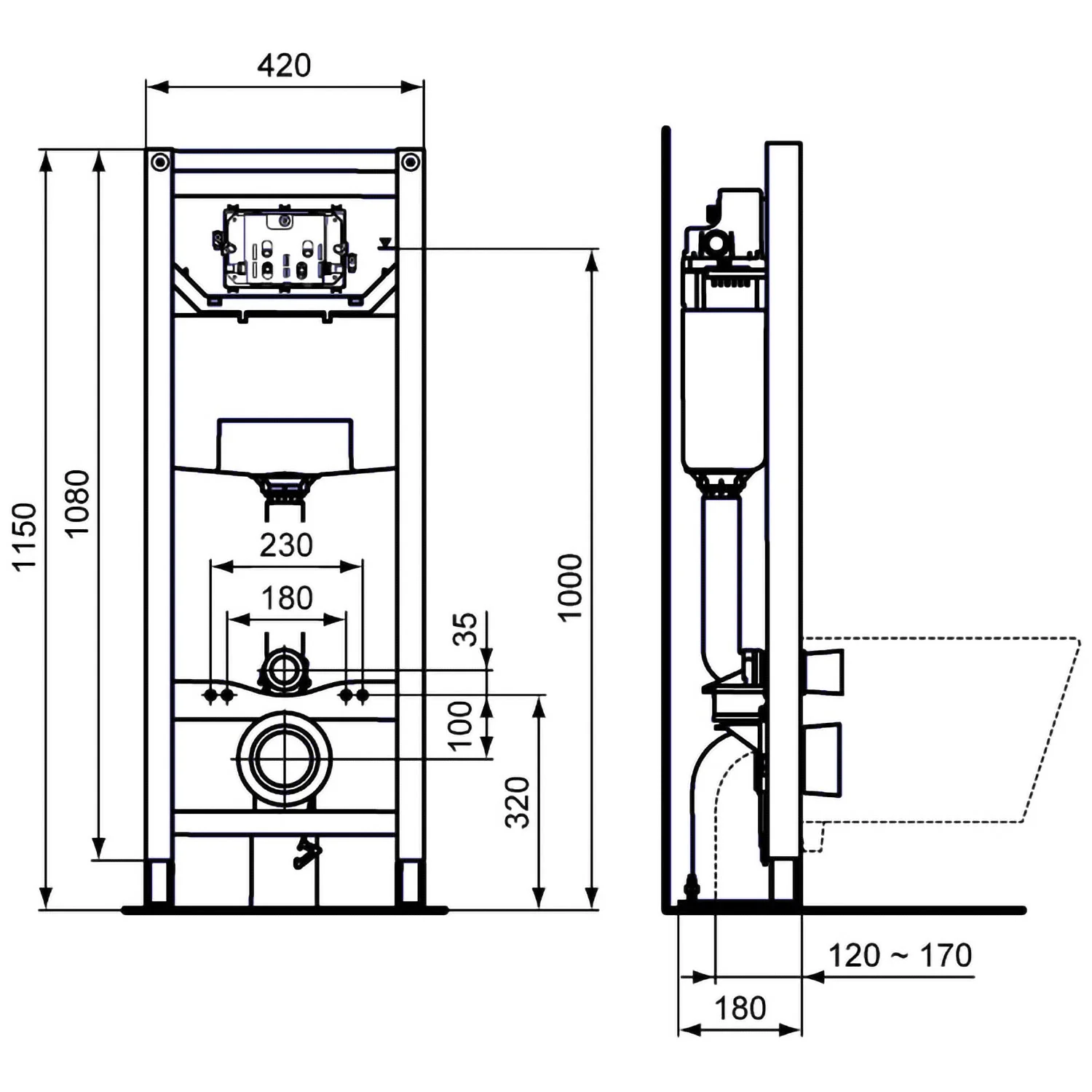 Ideal Standard ProSys WC-Element 120 M, mit UP-Spülkasten, freistehend Bild 2