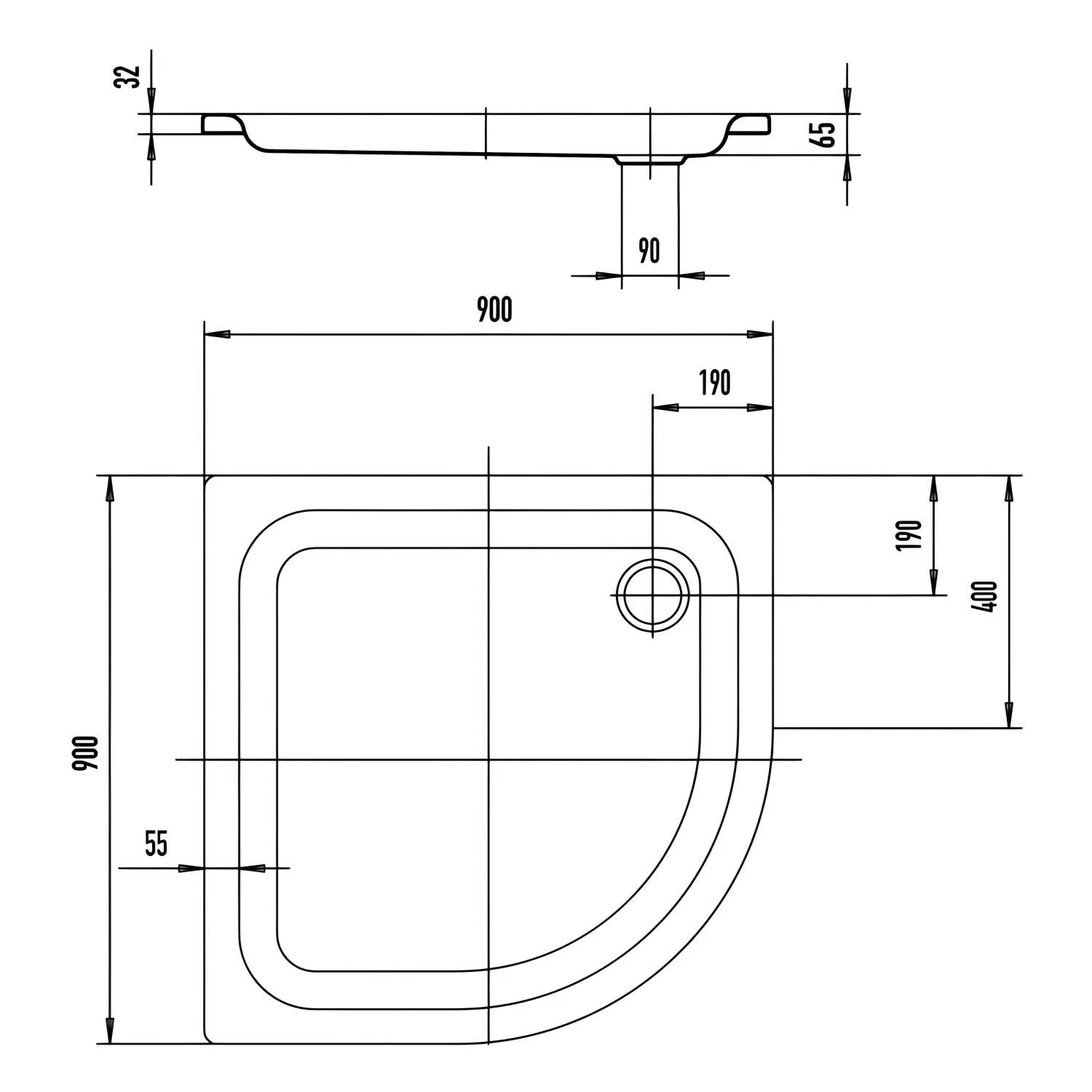 Kaldewei Zirkon 513-1 Viertelkreis-Duschwanne 90 x 90 x 6,5 cm Bild 2