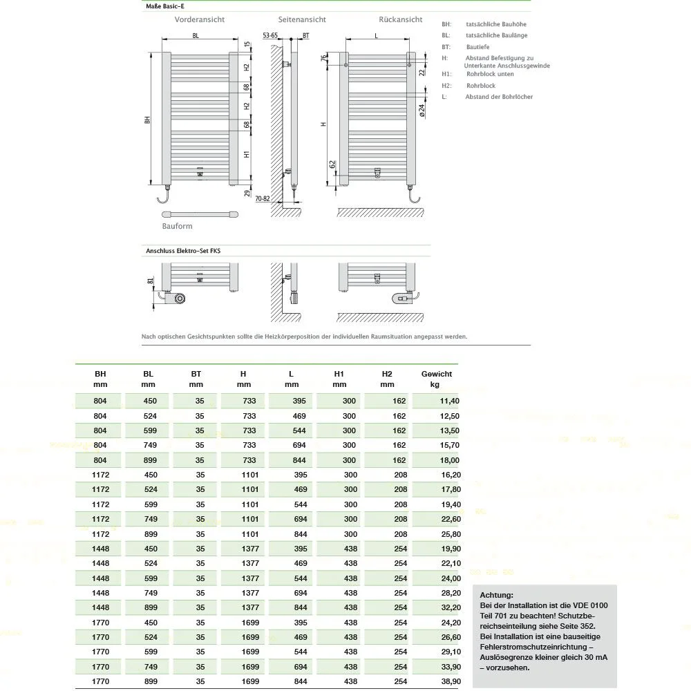 Kermi Basic-E gerade Badheizkörper 45 x 3,5 x 144,8 cm inkl. Elektro-Set FKS links Bild 5