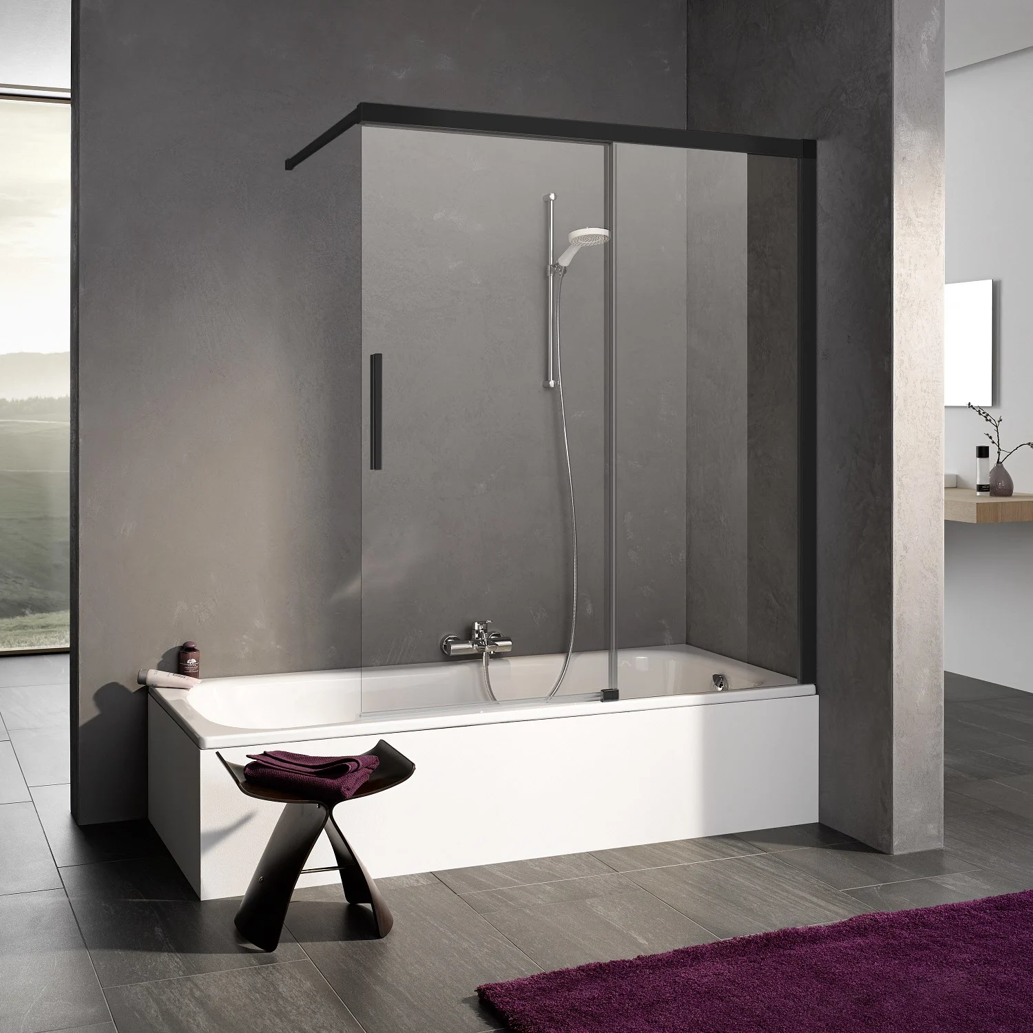 Kermi Dark Edition NICA Badewannenaufsatz 100 x 150 cm, Anschlag rechts