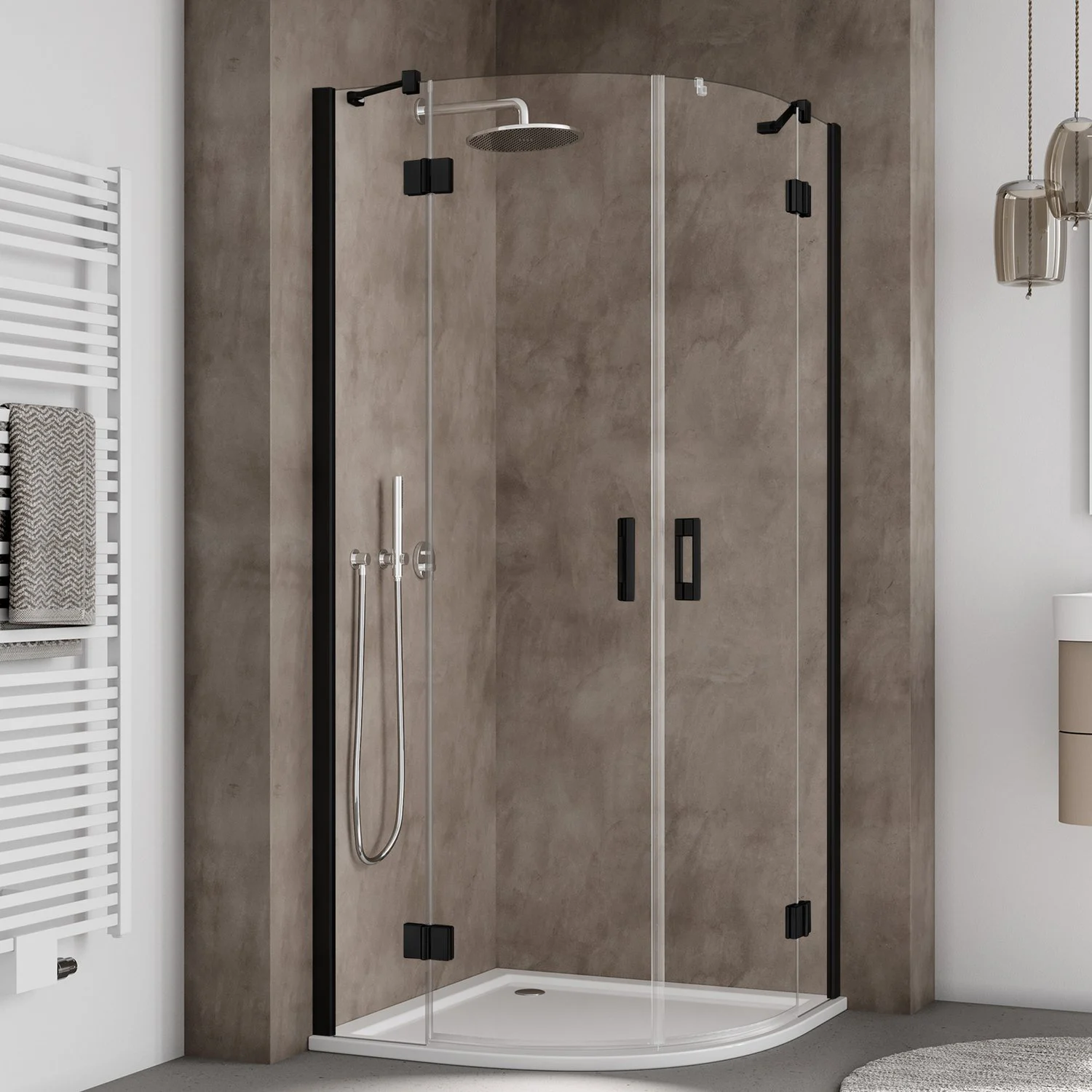 Kermi Dark Edition LIGA Viertelkreis Doppel-Drehtür 90 x 200 cm