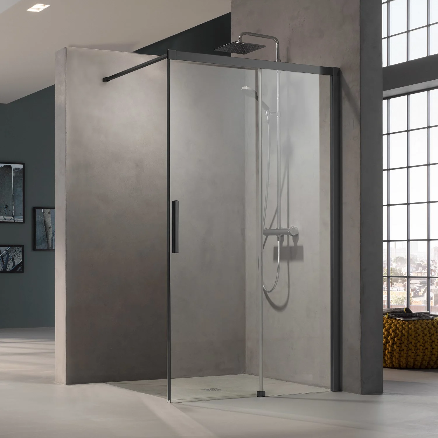 Kermi Dark Edition WALK-IN NICA Wall Gleittür 140 x 200 cm, Anschlag rechts
