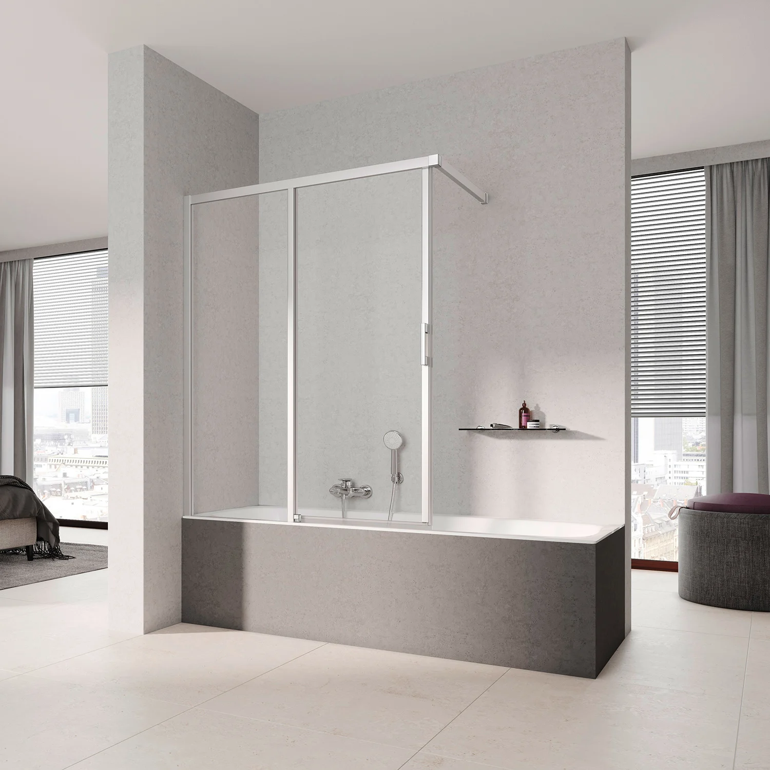 Kermi Liga H2L Gleittür für Badewannenaufsatz 100 x 150 cm, Anschlag links