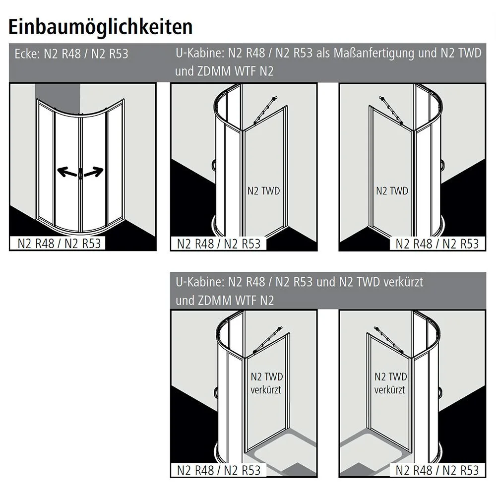 Kermi Nova 2000 Viertelkreis-Duschkabine R50 mit Gleittüren u. Festfeldern 90x80x185 cm Bild 2