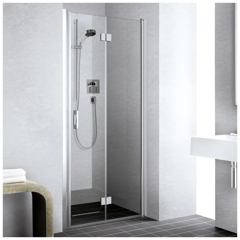 Kermi Liga Pendel-Falttür für Duschplatz 120 cm mit 2 Glasflügeln, Anschlag rechts