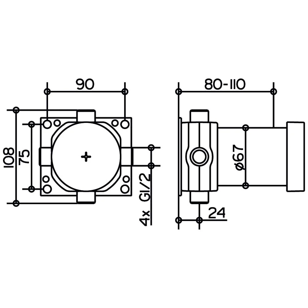 Rysunek techniczny cylindrycznego elementu z wymiarami, Keuco