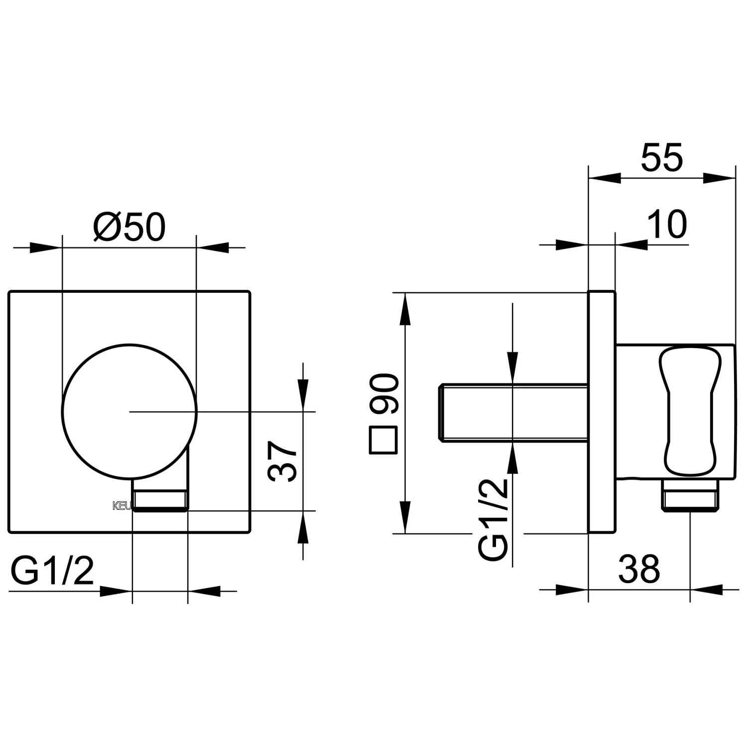 Keuco IXMO Schlauchanschluss mit Brausehalter, eckig Bild 2