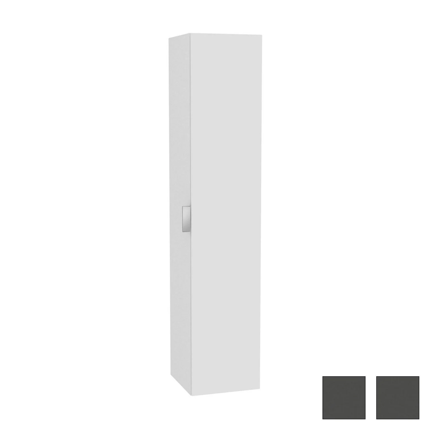 Biała wysoka szafka z boku z szarym wzornikiem kolorów, Keuco