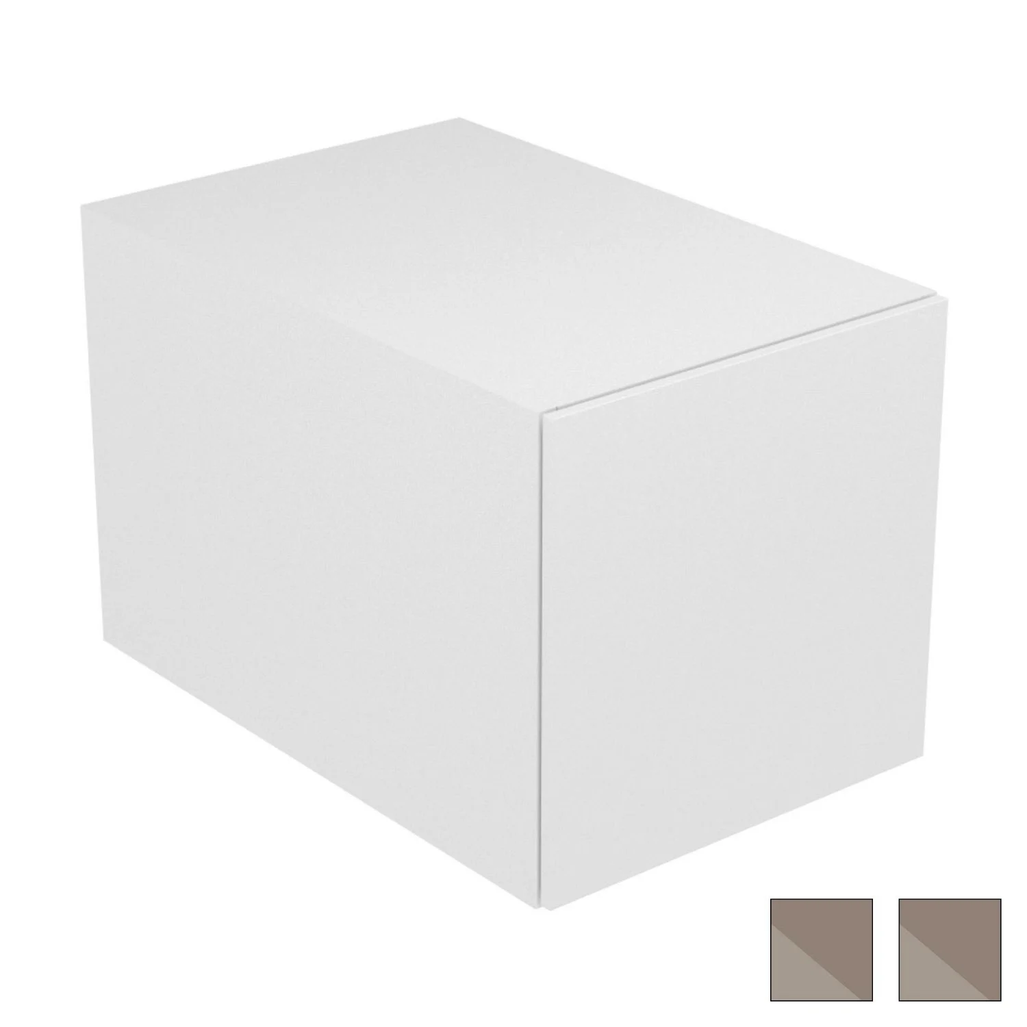Białe pudełko z brązowym wzornikiem kolorów widok z boku, Keuco