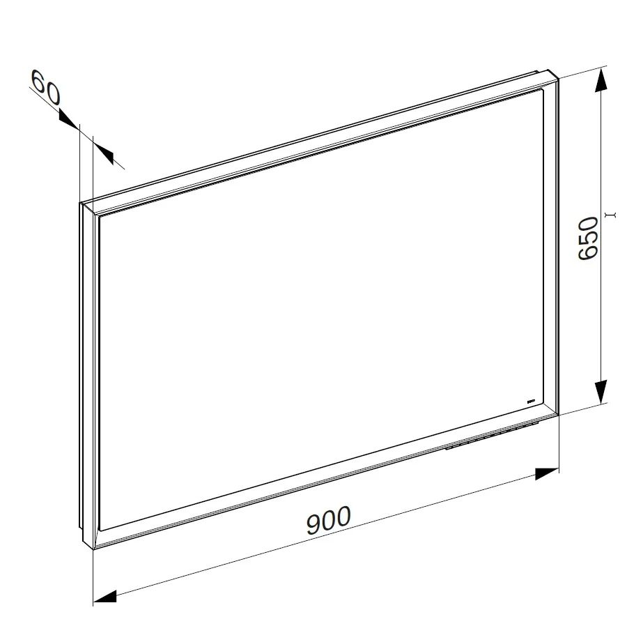 Rysunek techniczny prostokątnego lustra 900x650 mm, Keuco