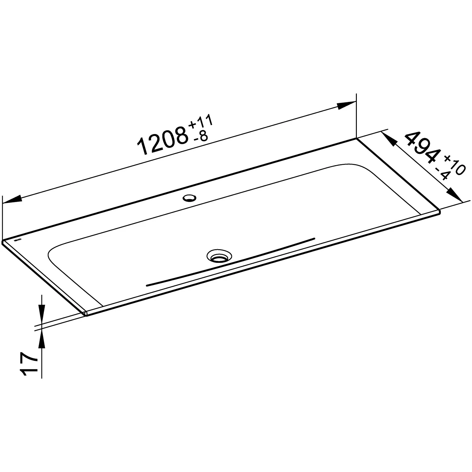 Keuco X-Line Keramik-Waschtisch mit 1 Hahnloch 120,5 x 49,3 cm Bild 3