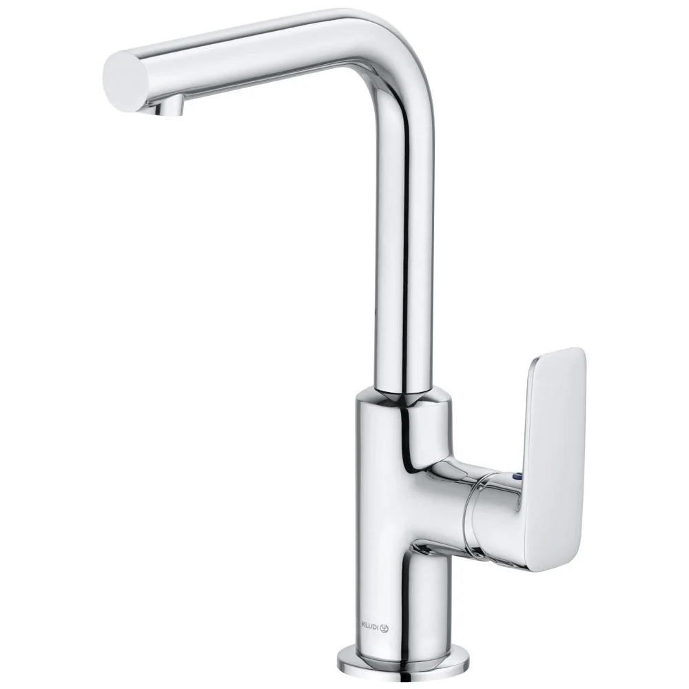 Chromowana bateria umywalkowa widok z boku, Kludi