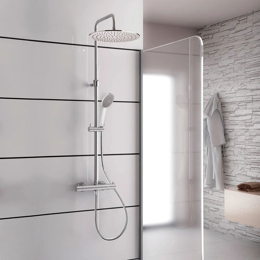 Kronenbach Duschsystem Aufputz mit Thermostat und Kopfbrause Ø 30 cm, rund